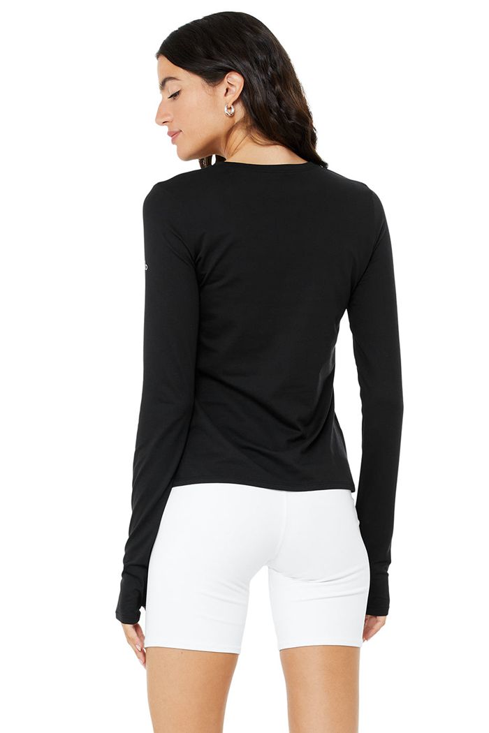 Black Alo Yoga Alosoft Finesse Women's Long Sleeve | 74832BHUR