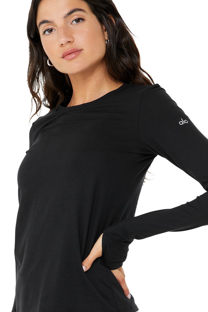 Black Alo Yoga Alosoft Finesse Women's Long Sleeve | 74832BHUR