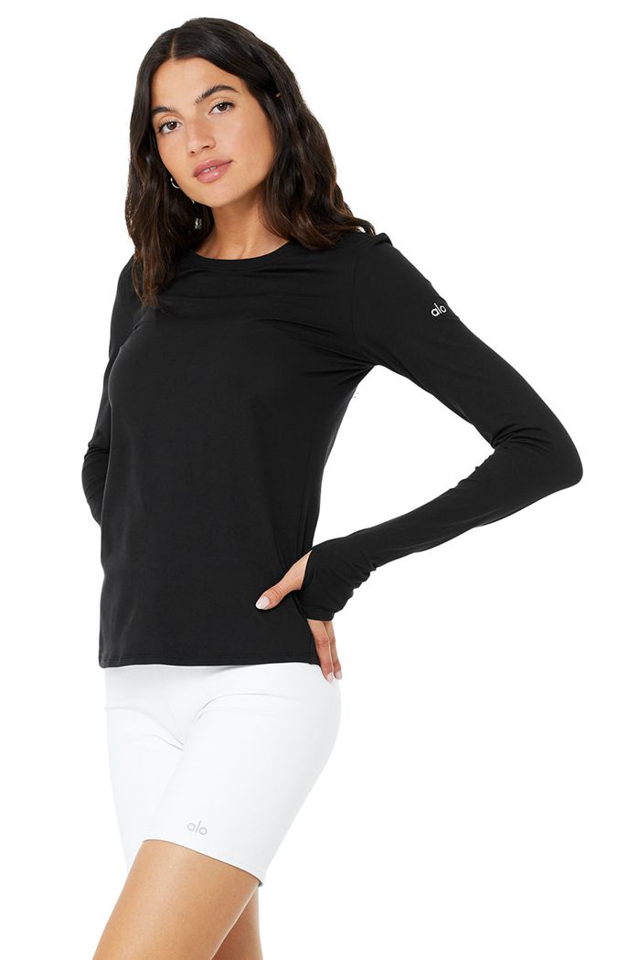 Black Alo Yoga Alosoft Finesse Women\'s Long Sleeve | 74832BHUR