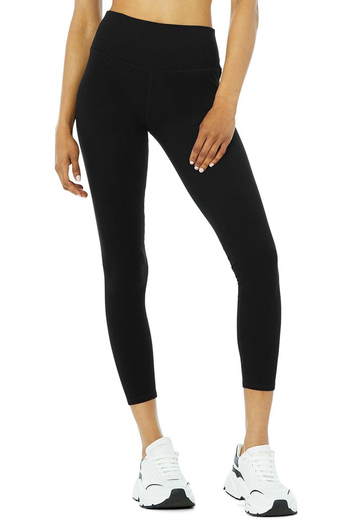 Black Alo Yoga Alosoft High-Waist 7/8 Highlight Women\'s Leggings | 32859IZHM