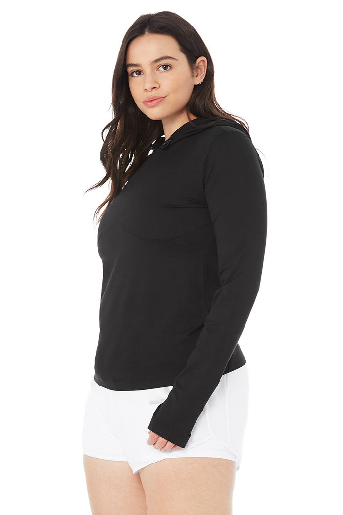 Black Alo Yoga Alosoft Hooded Runner Women's Long Sleeve | 71693SVTI