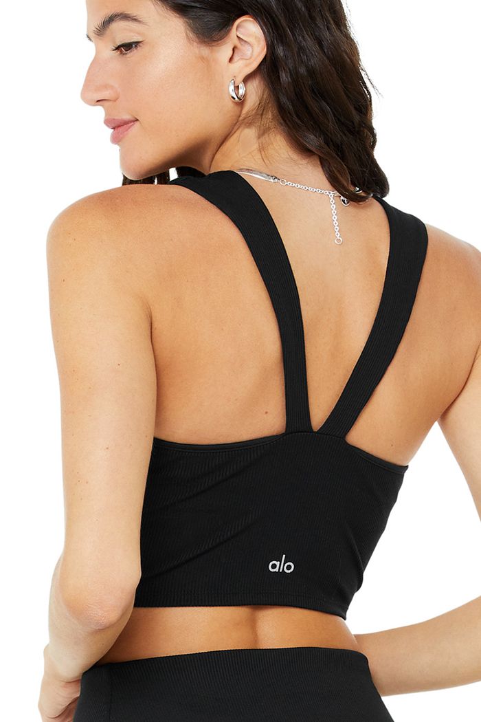 Black Alo Yoga Alosoft Ribbed Chic Women's Tank Tops | 93281BDIT