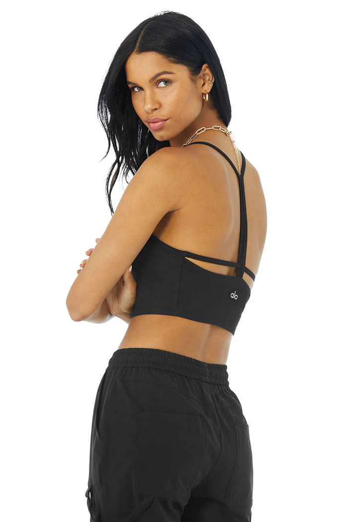 Black Alo Yoga Alosoft Ribbed Crop Calm Women's Tank Tops | 96384LGVW