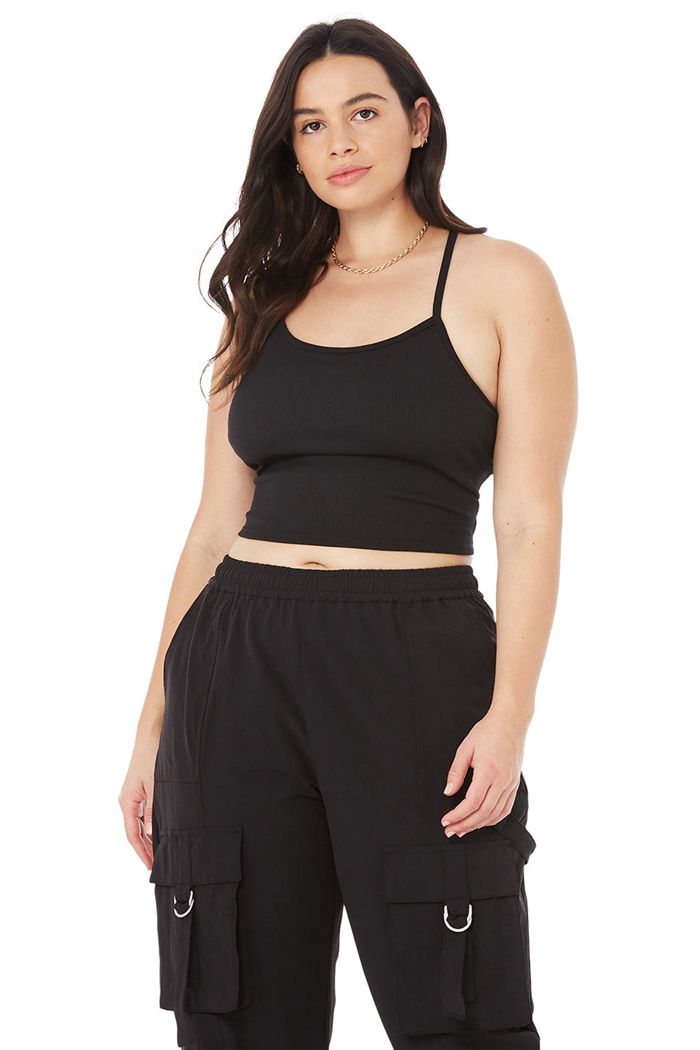 Black Alo Yoga Alosoft Ribbed Crop Calm Women's Tank Tops | 96384LGVW