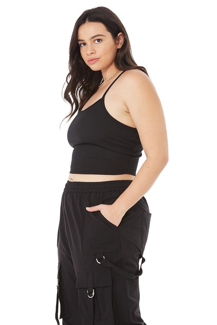 Black Alo Yoga Alosoft Ribbed Crop Calm Women's Tank Tops | 96384LGVW