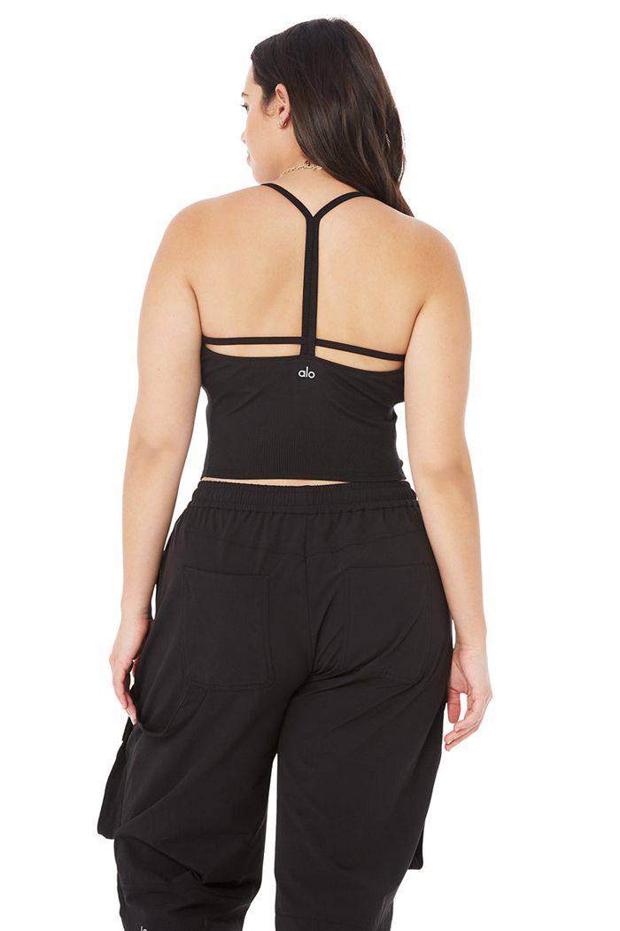 Black Alo Yoga Alosoft Ribbed Crop Calm Women's Tank Tops | 96384LGVW