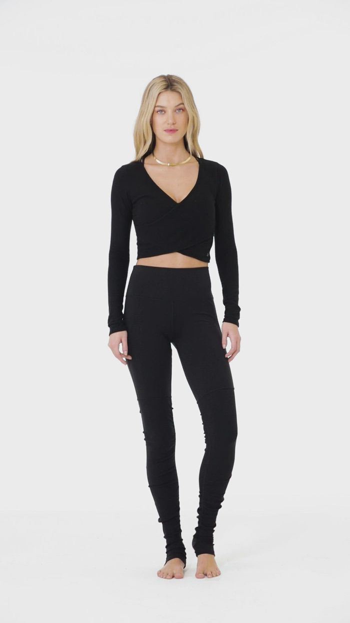 Black Alo Yoga Amelia Luxe Crop Women's Long Sleeve | 16749REAC