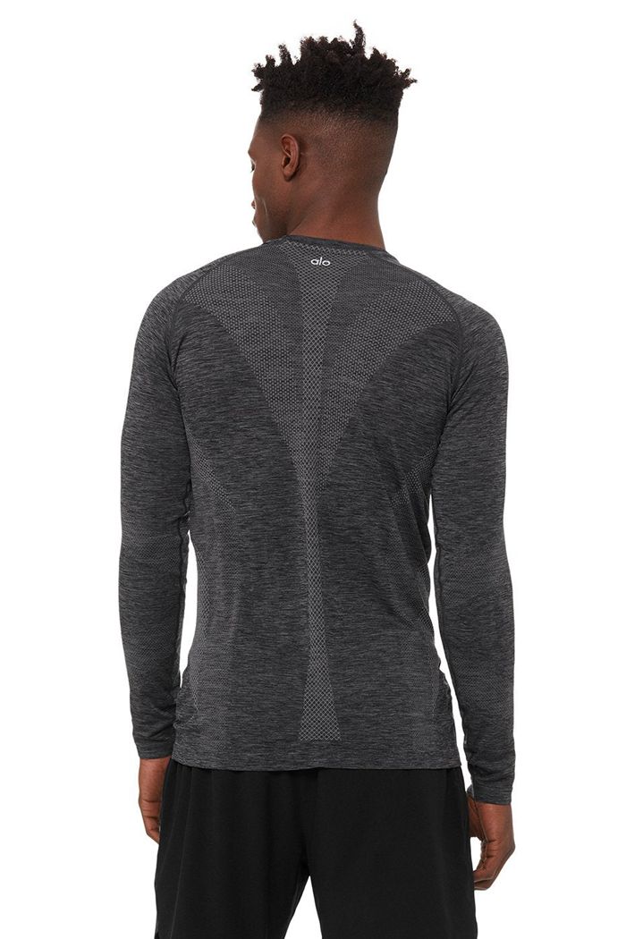 Black Alo Yoga Amplify Seamless Men's Long Sleeve | 71952ACTL