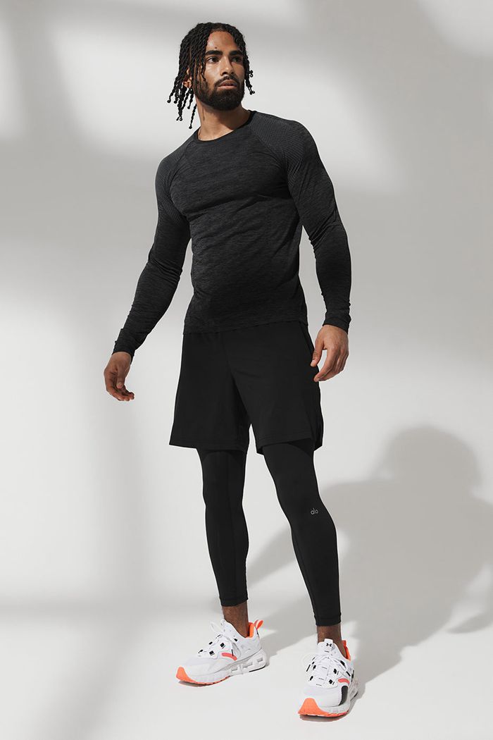 Black Alo Yoga Amplify Seamless Men's Long Sleeve | 71952ACTL