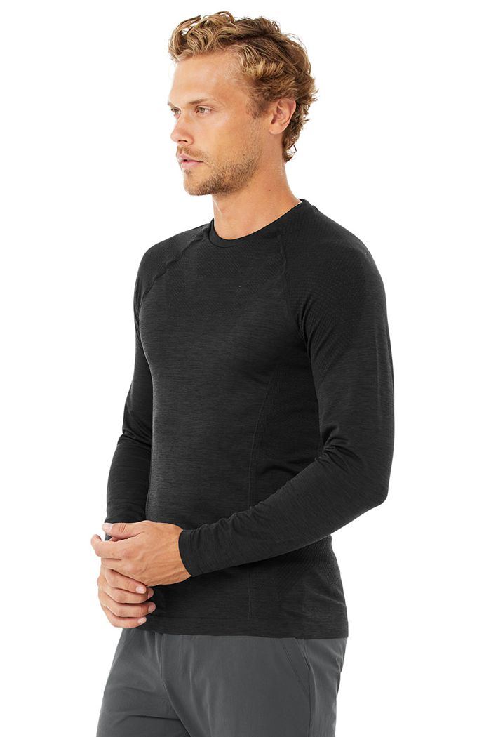 Black Alo Yoga Amplify Seamless Men's Long Sleeve | 79145MYCI