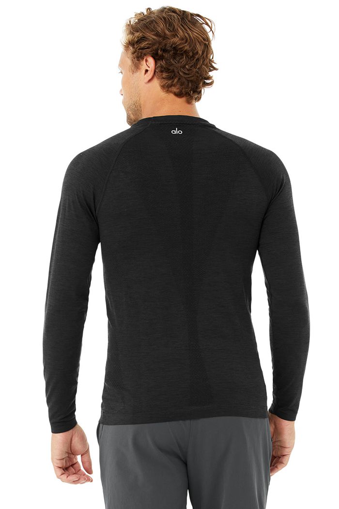 Black Alo Yoga Amplify Seamless Men's Long Sleeve | 79145MYCI