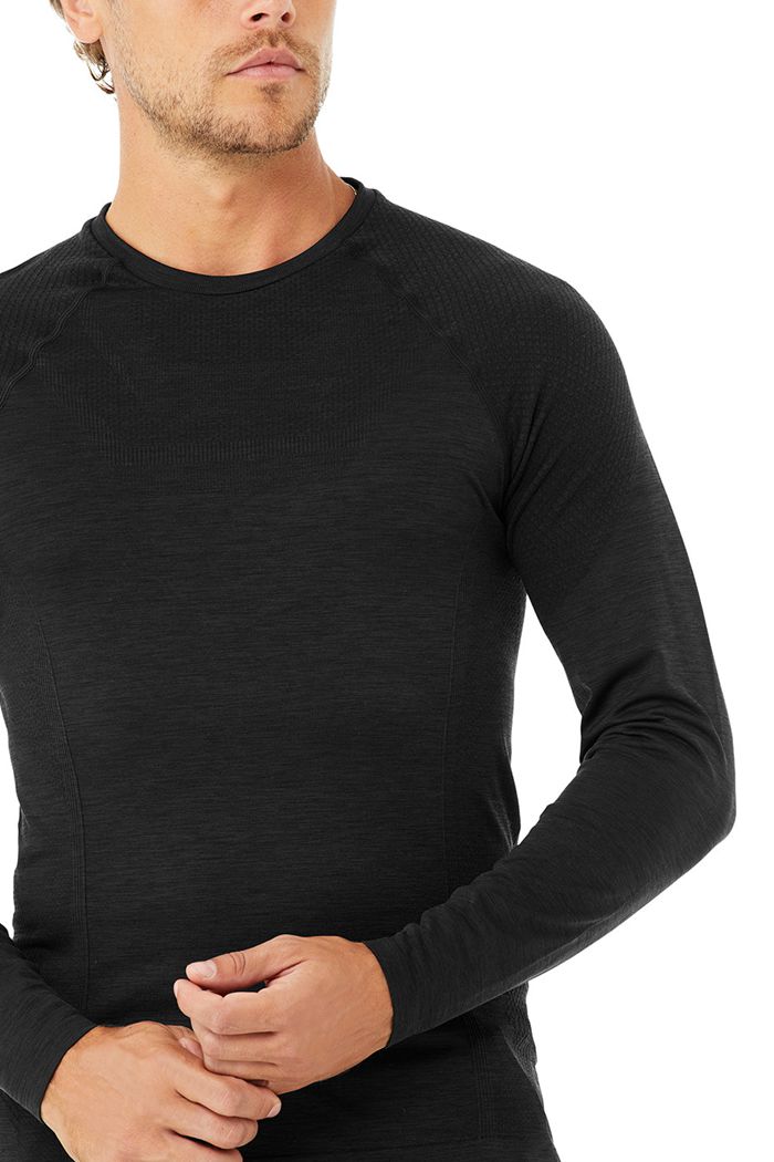 Black Alo Yoga Amplify Seamless Men's Long Sleeve | 79145MYCI