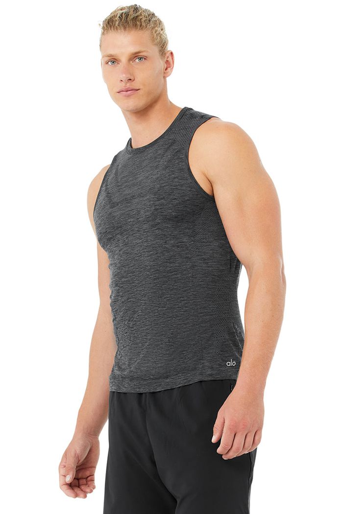 Black Alo Yoga Amplify Seamless Muscle Men's Tank Tops | 43891LACH