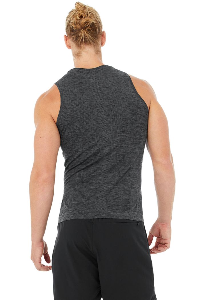 Black Alo Yoga Amplify Seamless Muscle Men's Tank Tops | 43891LACH