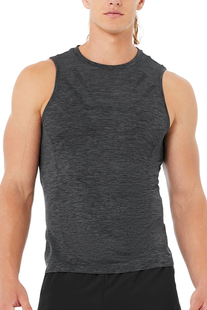 Black Alo Yoga Amplify Seamless Muscle Men's Tank Tops | 43891LACH