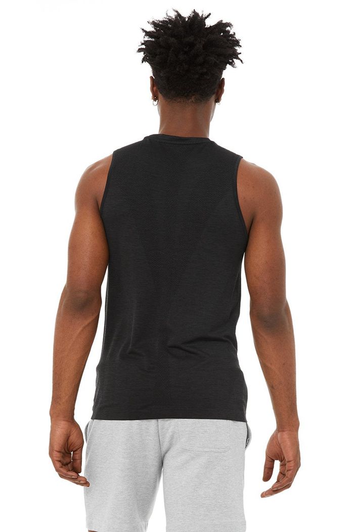 Black Alo Yoga Amplify Seamless Muscle Men's Tank Tops | 83074HTSM