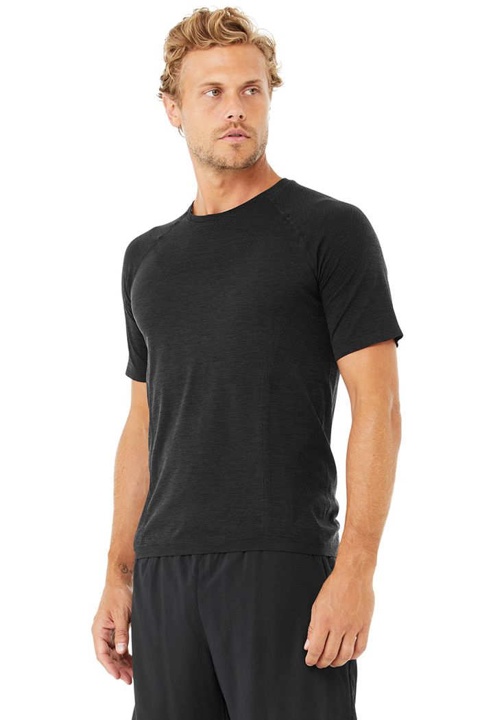 Black Alo Yoga Amplify Seamless Tee Men's Short Sleeve | 29580NBSY