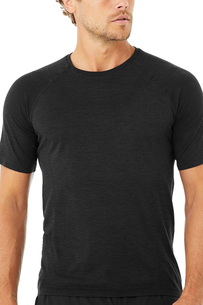 Black Alo Yoga Amplify Seamless Tee Men's Short Sleeve | 29580NBSY