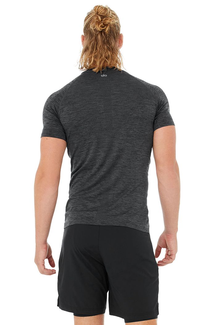 Black Alo Yoga Amplify Seamless Tee Men's Short Sleeve | 40671BWAE