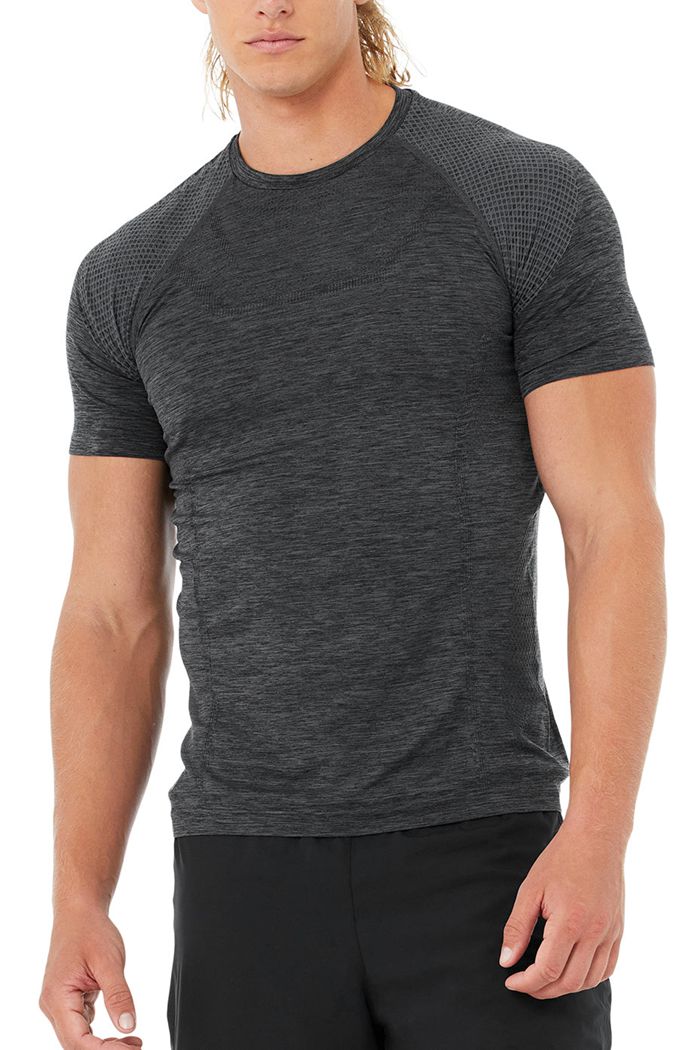 Black Alo Yoga Amplify Seamless Tee Men's Short Sleeve | 40671BWAE