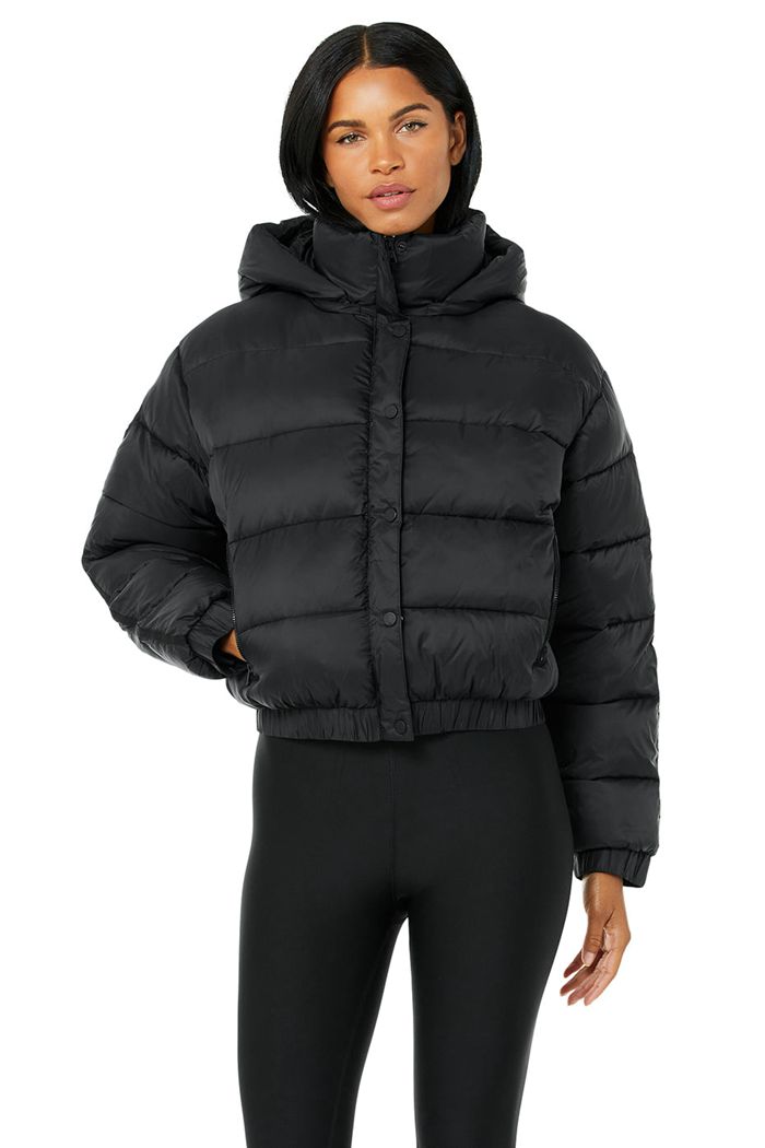 Black Alo Yoga Aspen Love Puffer Women\'s Jackets | 21837CQLB