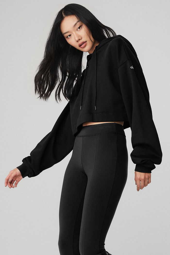 Black Alo Yoga Bae Women's Hoodie | 92417QKBD