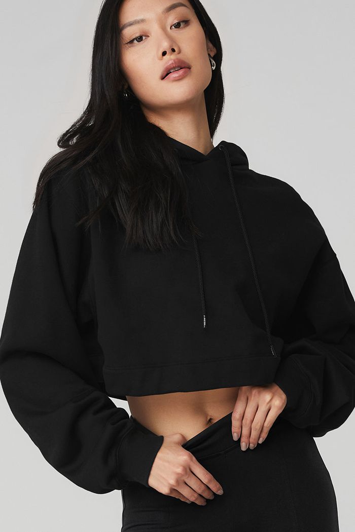 Black Alo Yoga Bae Women's Hoodie | 92417QKBD