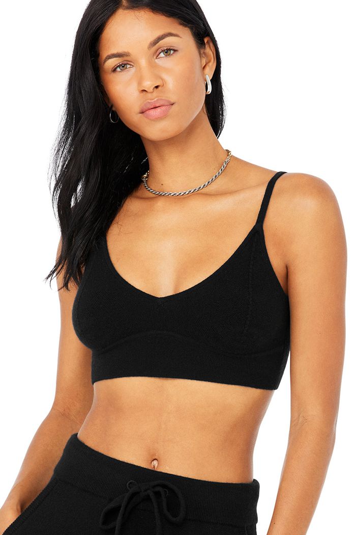 Black Alo Yoga Cashmere Jet Set Women's Bras | 37129ZXYW