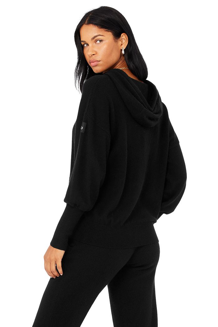 Black Alo Yoga Cashmere Jet Set Women's Hoodie | 62079EUSW