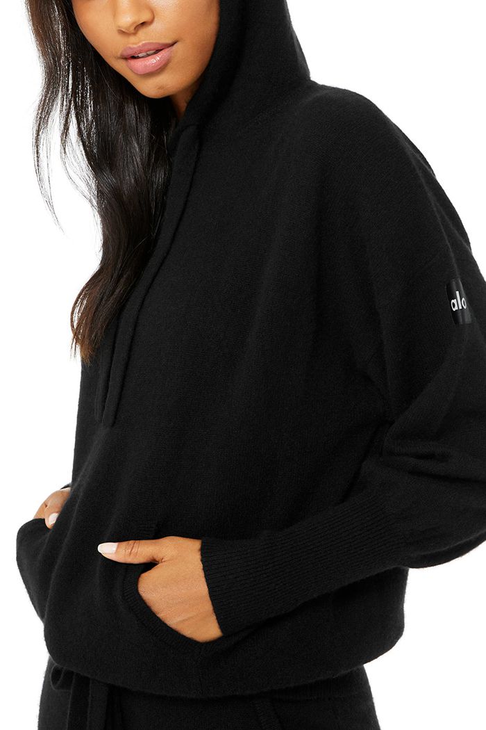 Black Alo Yoga Cashmere Jet Set Women's Hoodie | 62079EUSW