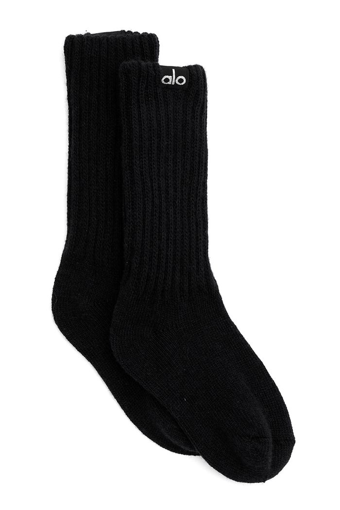 Black Alo Yoga Cashmere Jet Set Women\'s Socks | 64298JEAU