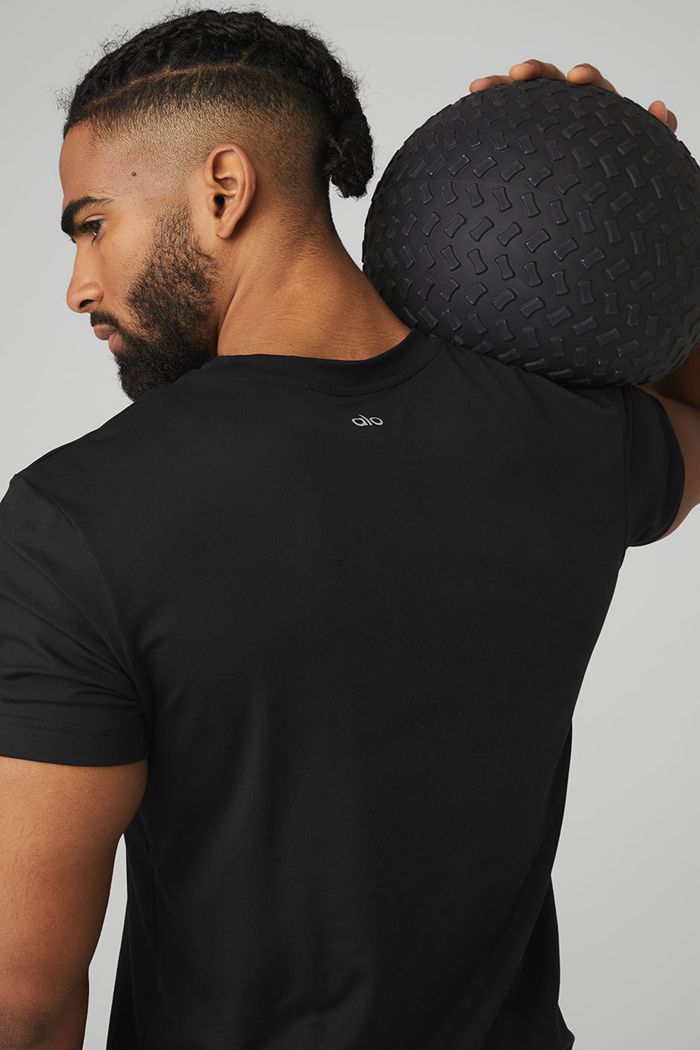 Black Alo Yoga Conquer Reform Crewneck Men's Short Sleeve | 52049UWHZ