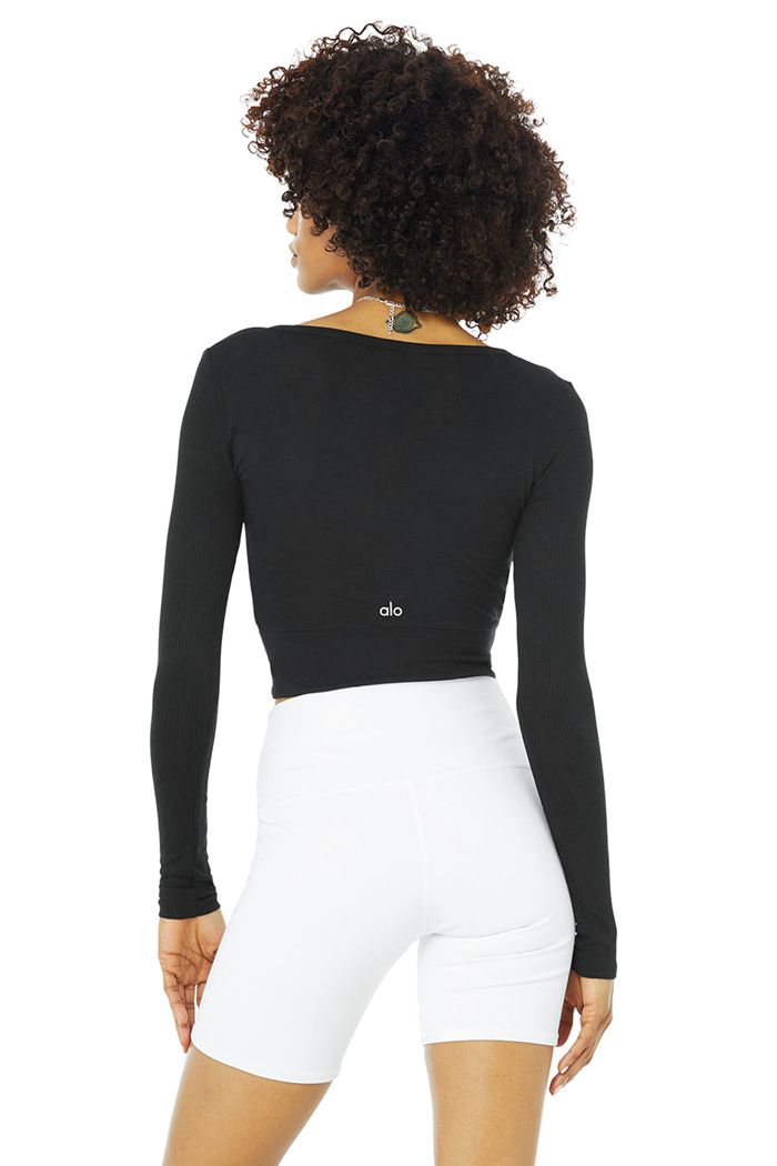 Black Alo Yoga Cover Women's Long Sleeve | 83247GUHP