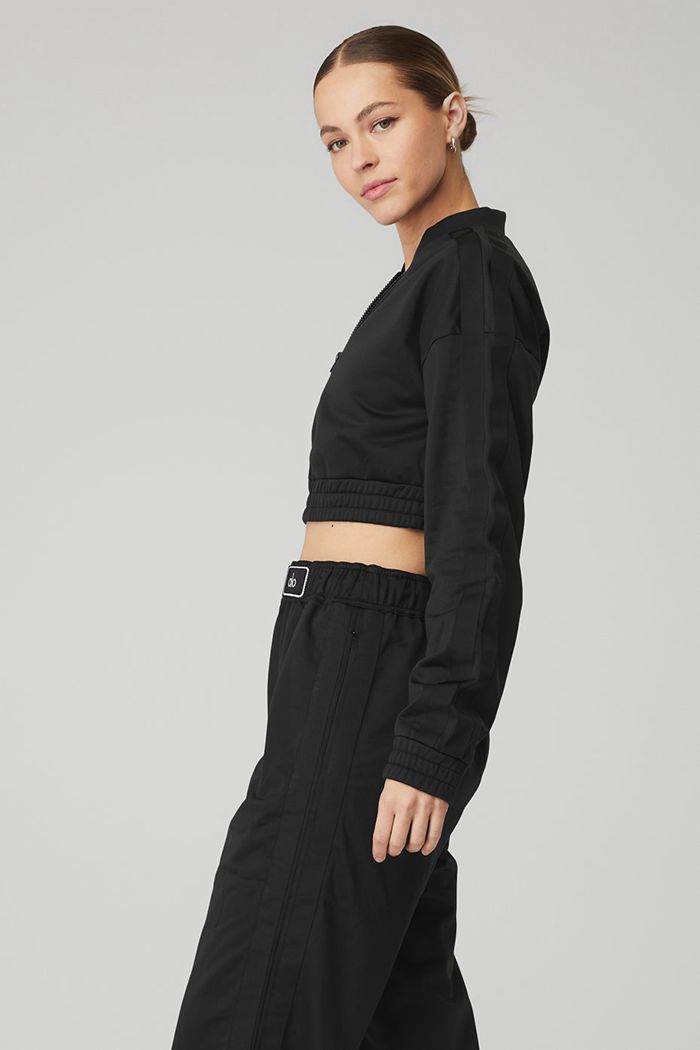 Black Alo Yoga Cropped Prizewinner Women's Jackets | 83569HCND