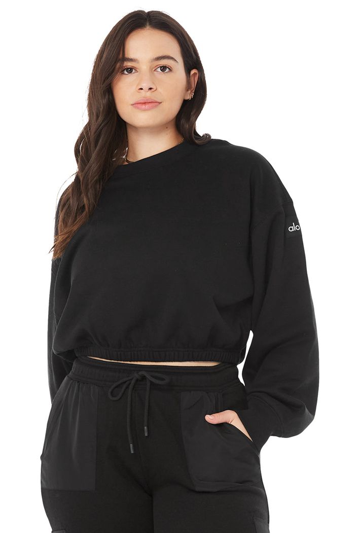 Black Alo Yoga Devotion Crew Neck Women's Pullover | 87253NIED