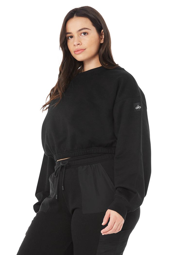 Black Alo Yoga Devotion Crew Neck Women's Pullover | 87253NIED