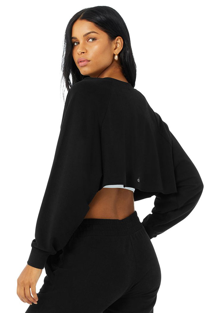 Black Alo Yoga Double Take Women's Pullover | 14587INWT