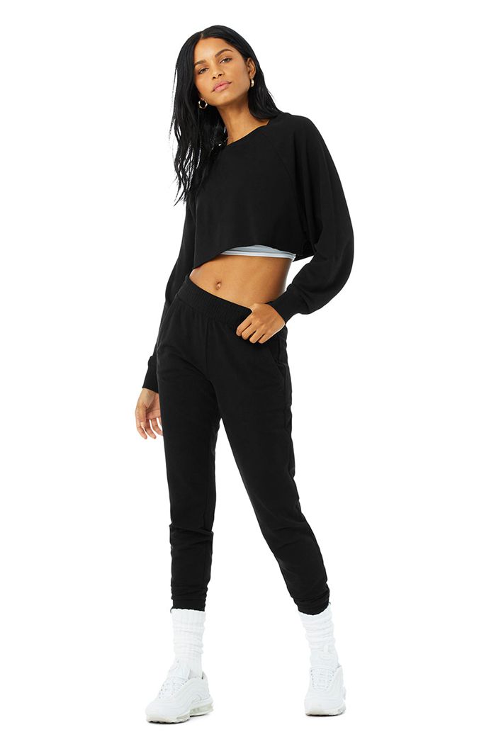 Black Alo Yoga Double Take Women's Pullover | 14587INWT