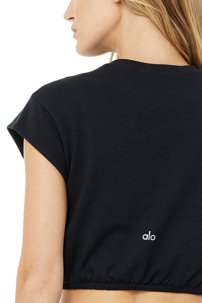 Black Alo Yoga Dreamy Crop Women's Short Sleeve | 26397LYQT