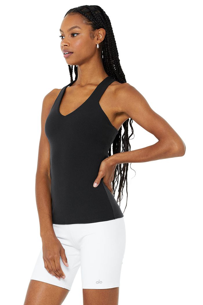 Black Alo Yoga Elevate Women's Tank Tops | 14307ZUST