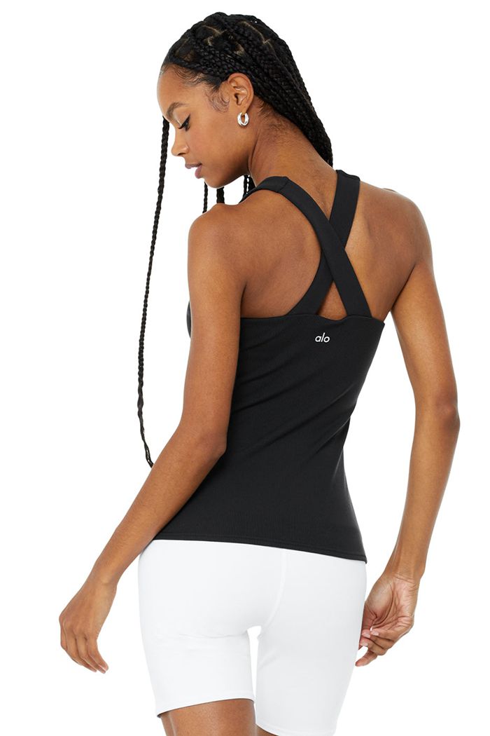 Black Alo Yoga Elevate Women's Tank Tops | 14307ZUST