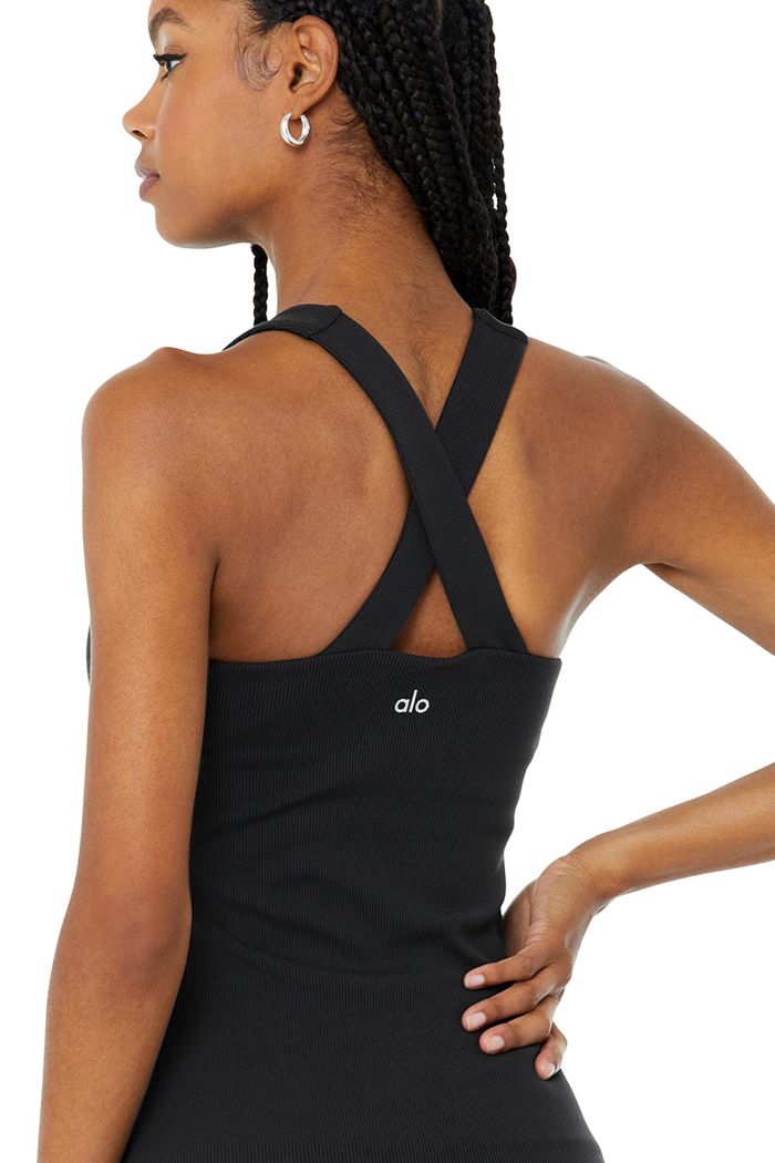 Black Alo Yoga Elevate Women's Tank Tops | 14307ZUST