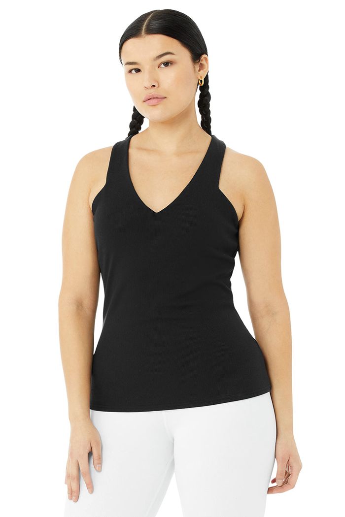 Black Alo Yoga Elevate Women's Tank Tops | 14307ZUST