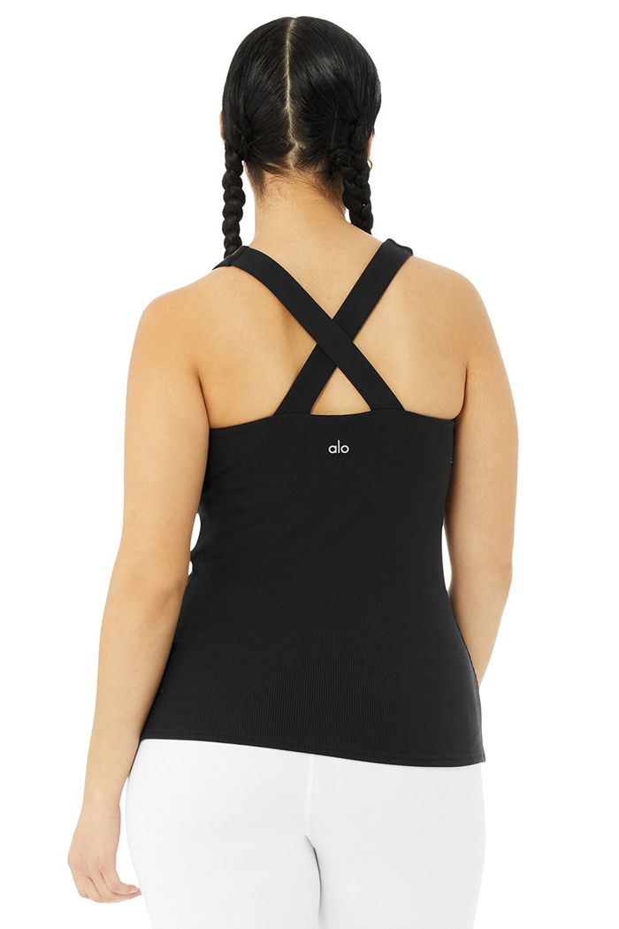 Black Alo Yoga Elevate Women's Tank Tops | 14307ZUST