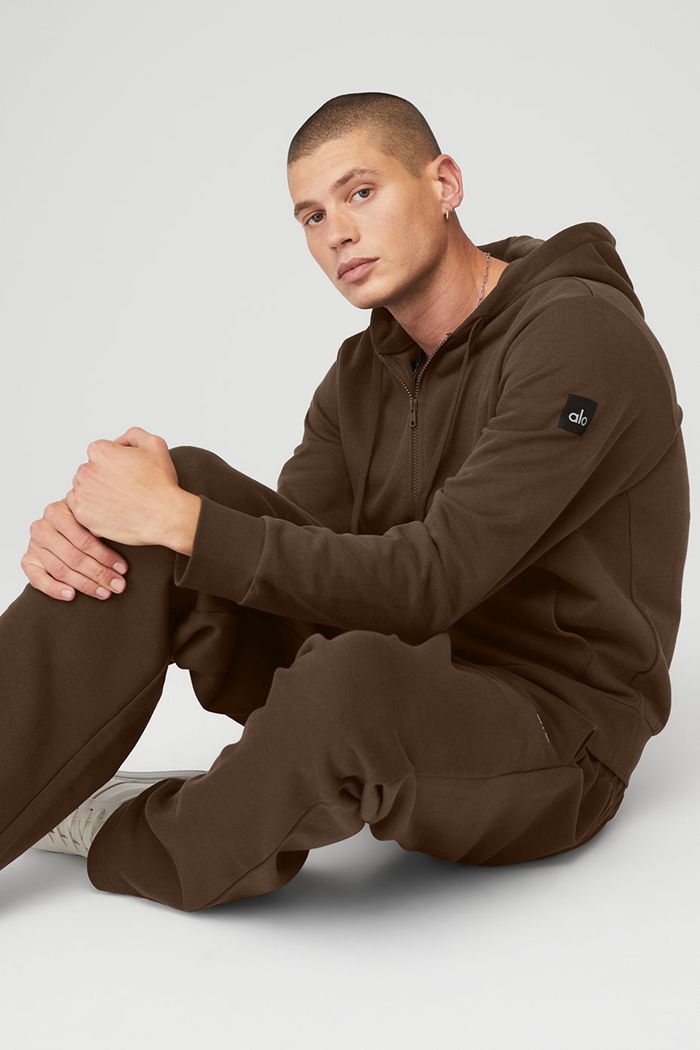 Black Alo Yoga Everyday Full Zip Men's Hoodie | 31582DOEY