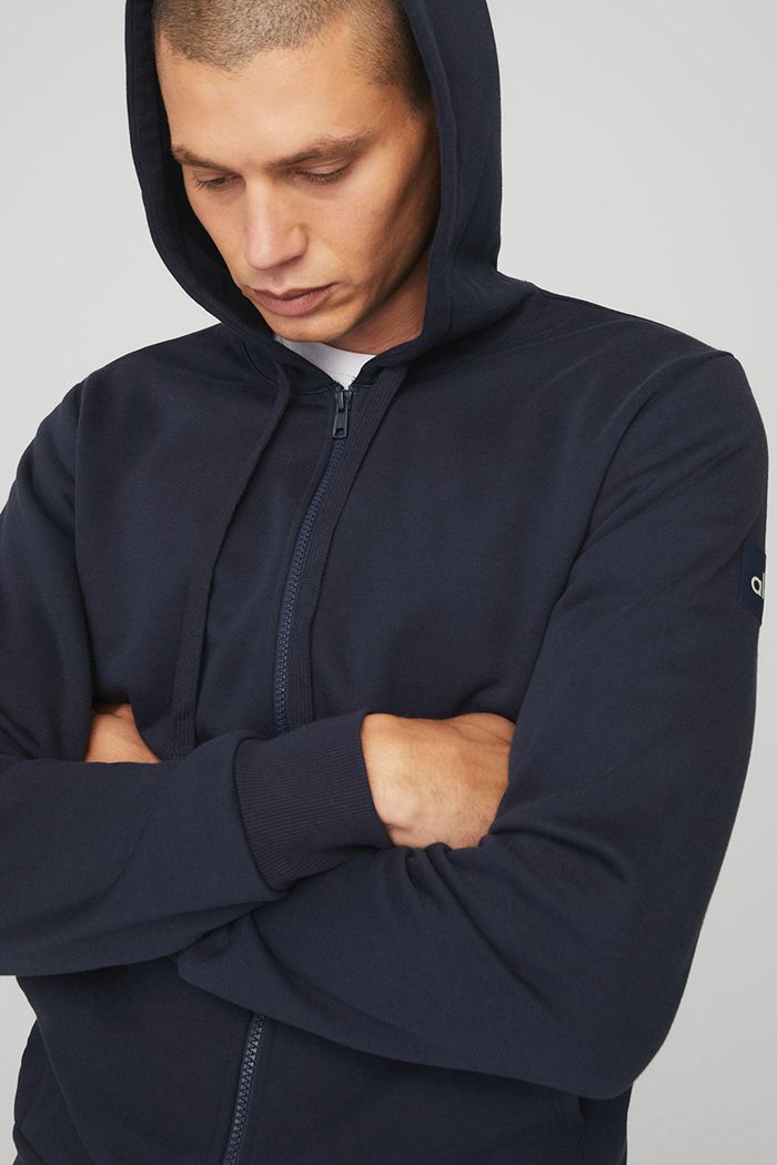 Black Alo Yoga Everyday Full Zip Men's Hoodie | 46289TDCN