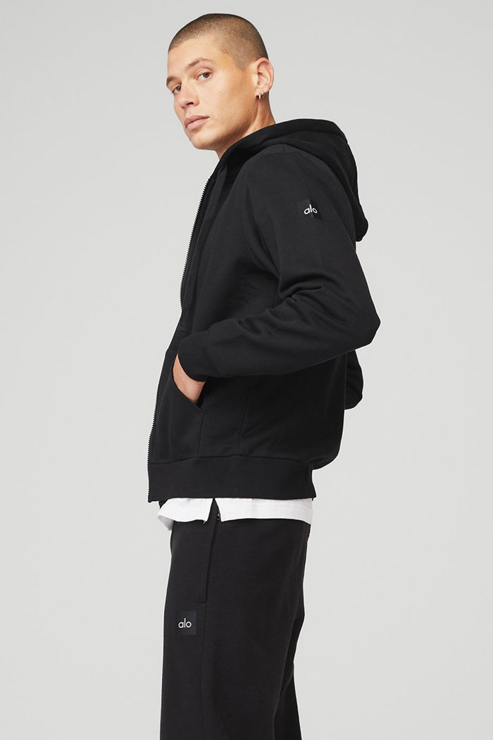 Black Alo Yoga Everyday Full Zip Men's Hoodie | 59486ZKSE