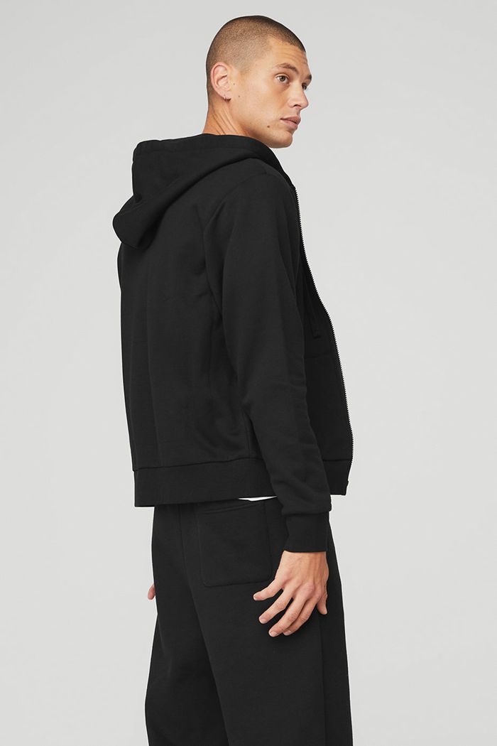 Black Alo Yoga Everyday Full Zip Men's Hoodie | 59486ZKSE