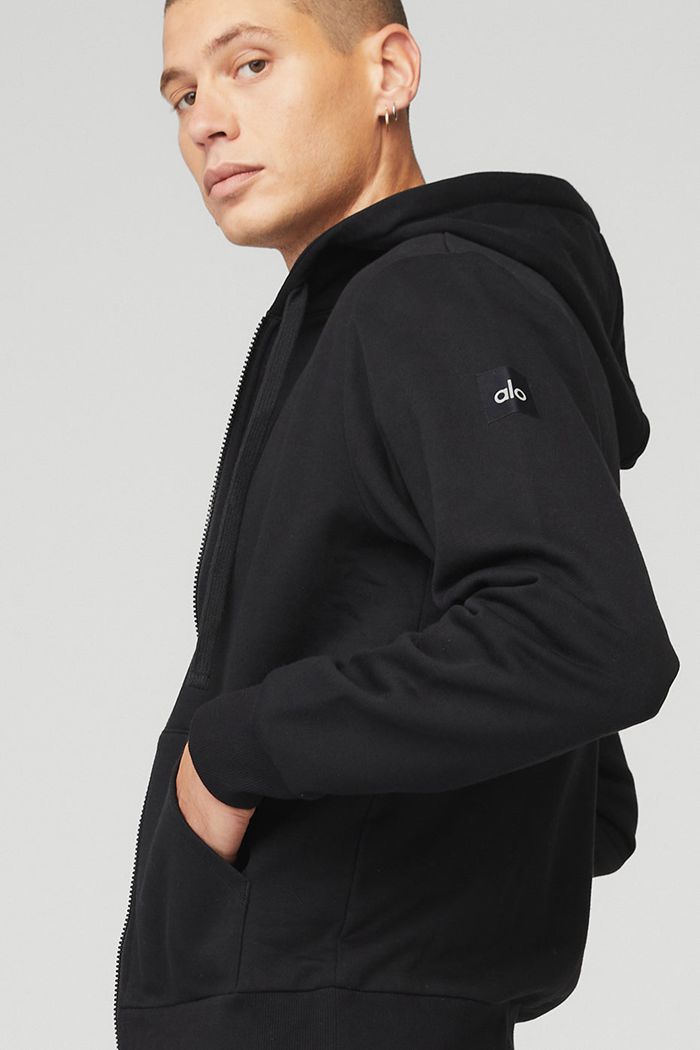 Black Alo Yoga Everyday Full Zip Men's Hoodie | 59486ZKSE