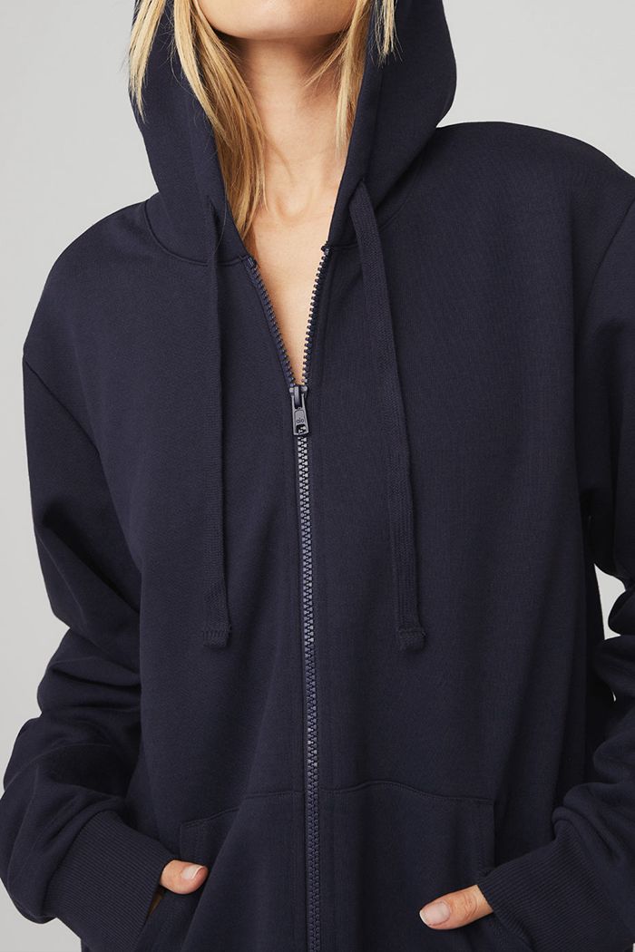 Black Alo Yoga Everyday Full Zip Women's Hoodie | 53106PWLV